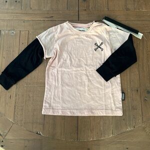 Nununu Attention Pink And Black Layered Long Sleeve Tee Kids 2-3 Years New Skull